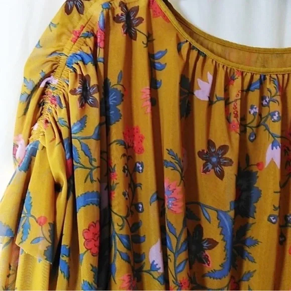 Free People Wildflower Honey Blouse Floral Mustard Boho Size Large - Picture 6 of 13